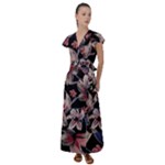 Flowers Floral Pattern Design Flutter Sleeve Maxi Dress