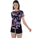 Flowers Floral Pattern Design Back Circle Cutout Sports T-Shirt