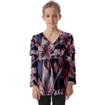 Flowers Floral Pattern Design Kids  V Neck Casual Top