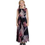 Flowers Floral Pattern Design Kids  Satin Sleeveless Maxi Dress