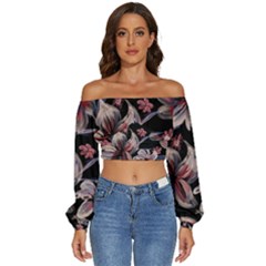 Long Sleeve Crinkled Weave Crop Top 