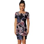 Flowers Floral Pattern Design Fitted Knot Split End Bodycon Dress