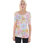 Pattern Background Vintage Floral Wide Neckline T-Shirt