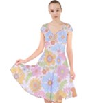 Pattern Background Vintage Floral Cap Sleeve Front Wrap Midi Dress