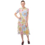 Pattern Background Vintage Floral Keyhole Neckline Chiffon Dress