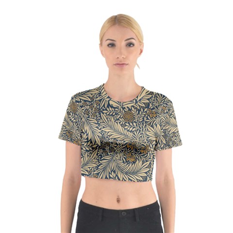 Brown Vintage Background Vintage Floral Pattern Cotton Crop Top from ArtsNow.com