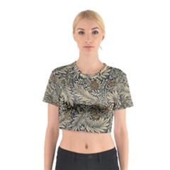 Brown Vintage Background Vintage Floral Pattern Cotton Crop Top from ArtsNow.com