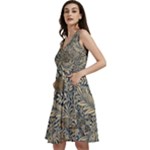 Brown Vintage Background Vintage Floral Pattern Sleeveless V-Neck Skater Dress with Pockets