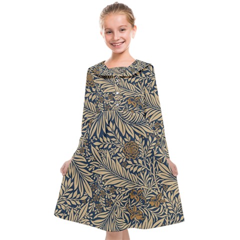 Brown Vintage Background Vintage Floral Pattern Kids  Midi Sailor Dress from ArtsNow.com