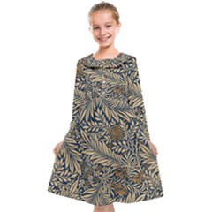 Brown Vintage Background Vintage Floral Pattern Kids  Midi Sailor Dress from ArtsNow.com