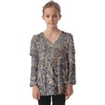 Brown Vintage Background Vintage Floral Pattern Kids  V Neck Casual Top