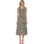 Brown Vintage Background Vintage Floral Pattern V-Neck Drawstring Shoulder Sleeveless Maxi Dress