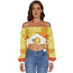 Autumnal Sun Rays, Long Sleeve Crinkled Weave Crop Top