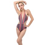 Dunkelrot4 Rosa Grau Streifen Dunkelrot3 Plunging Cut Out Swimsuit