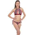 Dunkelrot4 Rosa Grau Streifen Dunkelrot3 Cross Front Halter Bikini Set