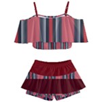 Dunkelrot4 Rosa Grau Streifen Dunkelrot3 Kids  Off Shoulder Skirt Bikini