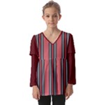 Dunkelrot4 Rosa Grau Streifen Dunkelrot3 Kids  V Neck Casual Top