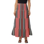 Dunkelrot4 Rosa Grau Streifen Dunkelrot3 Tiered Ruffle Maxi Skirt