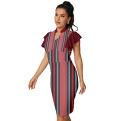 Vintage Frill Sleeve V-Neck Bodycon Dress 