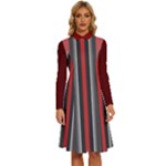 Dunkelrot4 Rosa Grau Streifen Dunkelrot3 Long Sleeve Shirt Collar A-Line Dress