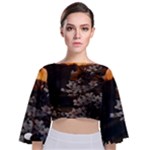 White Flower Tie Back Butterfly Sleeve Chiffon Top