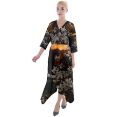 Quarter Sleeve Wrap Front Maxi Dress 