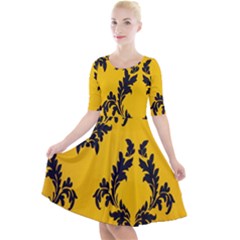 Quarter Sleeve A-Line Dress With Pockets 