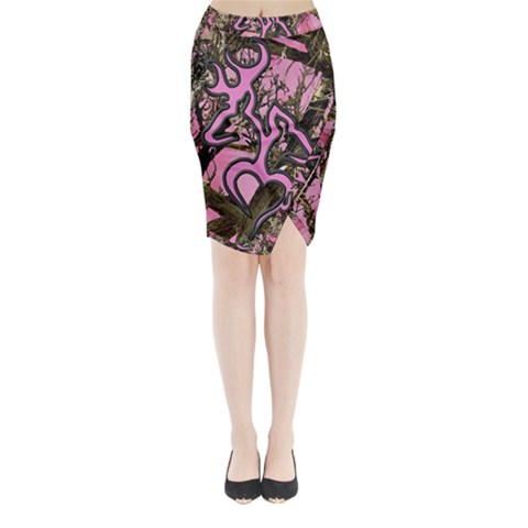 Pink Browning Deer Glitter Camo Camouflage Midi Wrap Pencil Skirt from ArtsNow.com