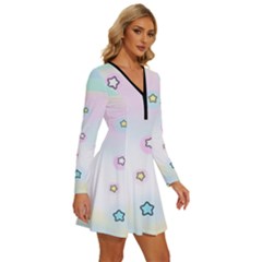 Long Sleeve Deep V Mini Dress  