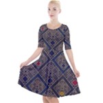 Pattern Seamless Antique Luxury Quarter Sleeve A-Line Dress With Pockets