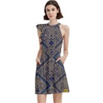 Pattern Seamless Antique Luxury Cocktail Party Halter Sleeveless Dress With Pockets