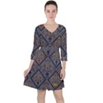 Pattern Seamless Antique Luxury Quarter Sleeve Ruffle Waist Dress