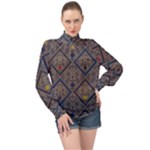 Pattern Seamless Antique Luxury High Neck Long Sleeve Chiffon Top