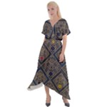 Pattern Seamless Antique Luxury Cross Front Sharkbite Hem Maxi Dress