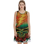 Grateful Steal Your Face Deadhead Hippie Logo Symbol Round Neck Sleeve Casual Dress With Pockets