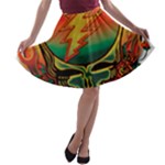 Grateful Steal Your Face Deadhead Hippie Logo Symbol A-line Skater Skirt