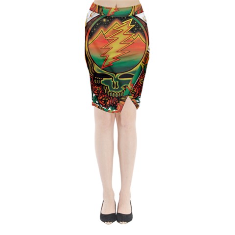 Grateful Steal Your Face Deadhead Hippie Logo Symbol Midi Wrap Pencil Skirt from ArtsNow.com