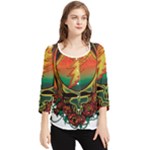 Grateful Steal Your Face Deadhead Hippie Logo Symbol Chiffon Quarter Sleeve Blouse