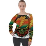 Grateful Steal Your Face Deadhead Hippie Logo Symbol Off Shoulder Long Sleeve Velour Top