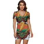 Grateful Steal Your Face Deadhead Hippie Logo Symbol Low Cut Cap Sleeve Mini Dress