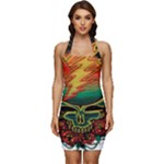 Grateful Steal Your Face Deadhead Hippie Logo Symbol Sleeveless Wide Square Neckline Ruched Bodycon Dress