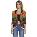 Grateful Steal Your Face Deadhead Hippie Logo Symbol Women s 3/4 Sleeve Ruffle Edge Open Front Jacket