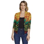 Grateful Steal Your Face Deadhead Hippie Logo Symbol Women s Draped Front 3/4 Sleeve Shawl Collar Jacket