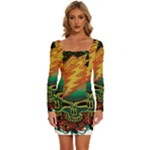 Grateful Steal Your Face Deadhead Hippie Logo Symbol Long Sleeve Square Neck Bodycon Velvet Dress