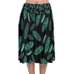 Leaves Pattern Abstract Blade Velvet Flared Midi Skirt