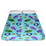 Sea Ocean Sealife Turtle Jellyfish Fitted Sheet (Queen Size)