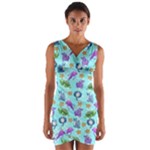 Sea Ocean Sealife Turtle Jellyfish Wrap Front Bodycon Dress