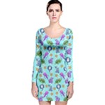 Sea Ocean Sealife Turtle Jellyfish Long Sleeve Velvet Bodycon Dress