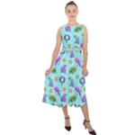 Sea Ocean Sealife Turtle Jellyfish Midi Tie-Back Chiffon Dress