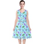 Sea Ocean Sealife Turtle Jellyfish V-Neck Midi Sleeveless Dress 